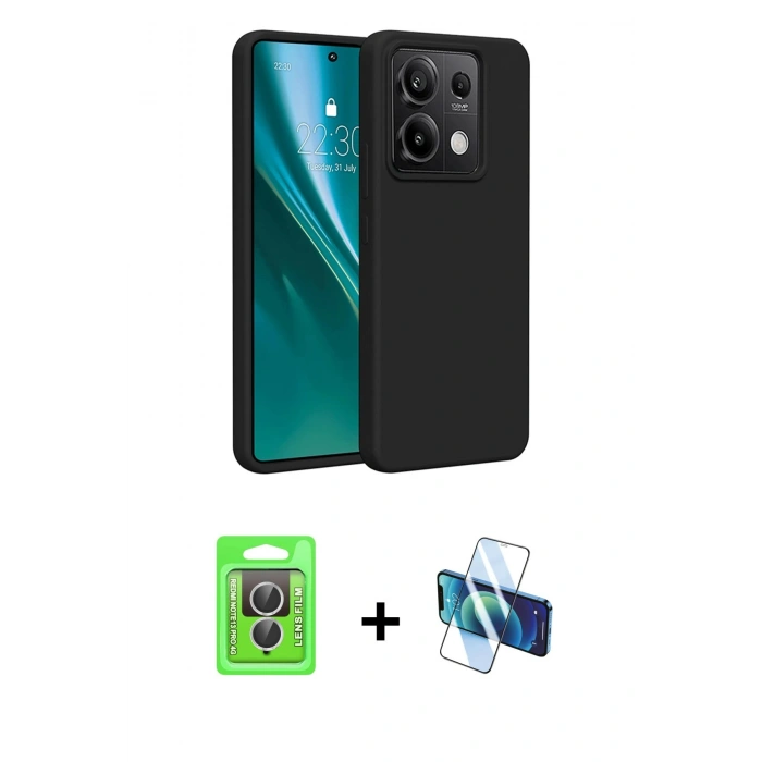 MARSİLYAN™- Redmi Note 13 Pro 4G Kılıf Kozmos Yansıma Özel Seri - Siyah 3D Antistatik Cam Ekran Koruyucu + Raze Metal Kamera Lens - GS
