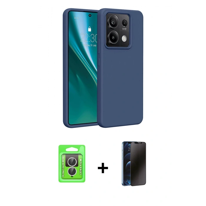 MARSİLYAN™- Redmi Note 13 Pro 4G Kılıf Kozmos Yansıma Özel Seri - Siyah 3D Antistatik Hayalet Cam Ekran Koruyucu + Gümüş Raze Metal Kamera Lens