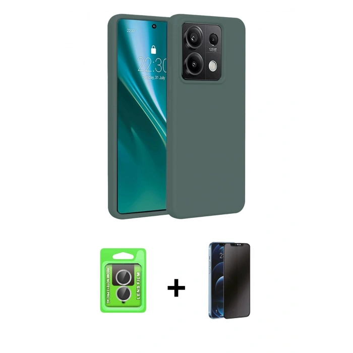 MARSİLYAN™- Redmi Note 13 Pro 4G Kılıf Kozmos Yansıma Özel Seri - Siyah 3D Antistatik Hayalet Cam Ekran Koruyucu + Gümüş Raze Metal Kamera Lens