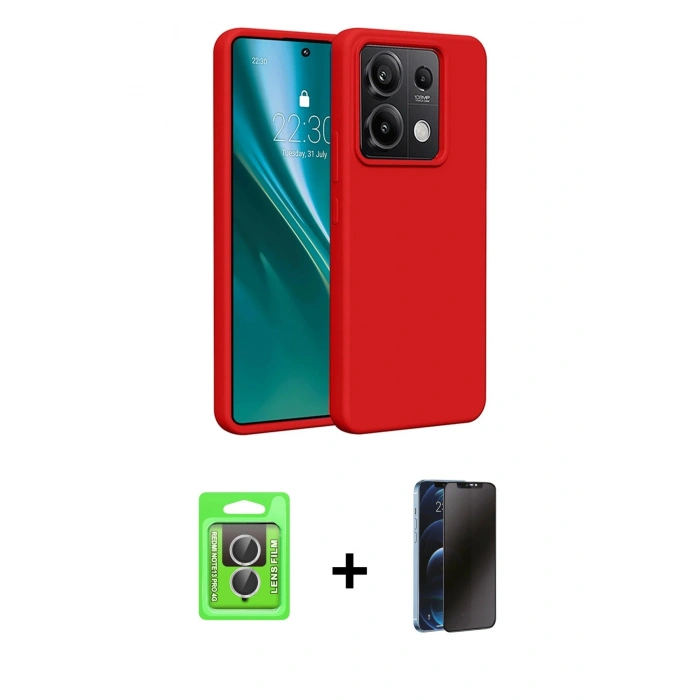 MARSİLYAN™- Redmi Note 13 Pro 4G Kılıf Kozmos Yansıma Özel Seri - Siyah 3D Antistatik Hayalet Cam Ekran Koruyucu + Gümüş Raze Metal Kamera Lens