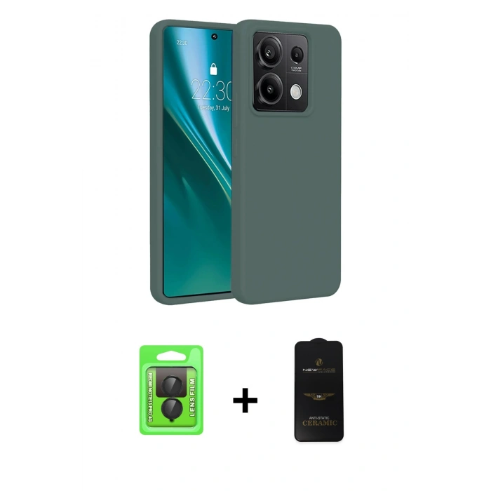 MARSİLYAN™- Redmi Note 13 Pro 4G Kılıf Kozmos Yansıma Özel Seri - Siyah 6D Antistatik Mat Seramik Hayalet Nano Ekran Koruyucu + Raze Metal Kamera Lens - SH