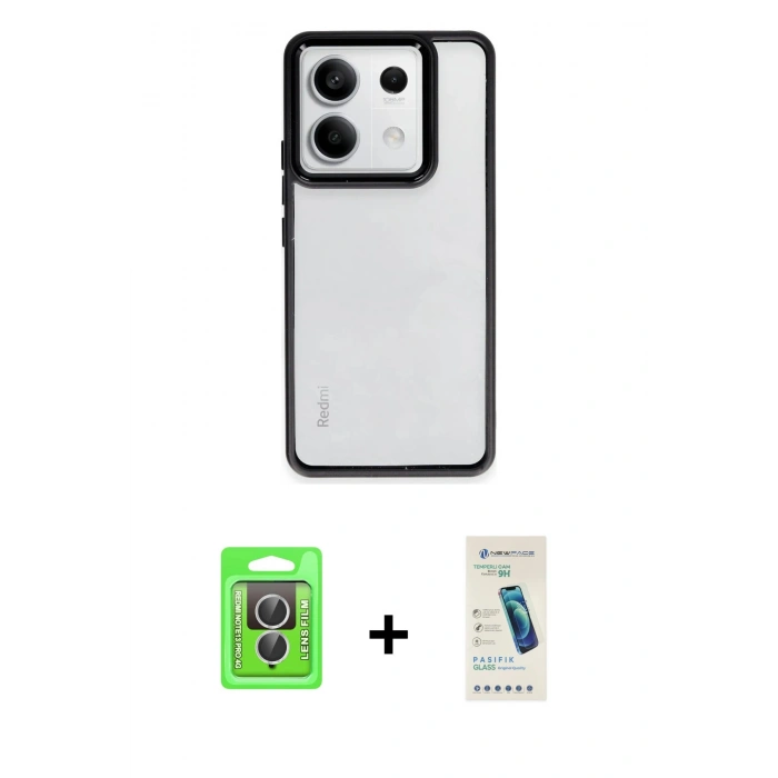 MARSİLYAN™- Redmi Note 13 Pro 4G Kılıf Nova Işık Serisi - Şeffaf Pasifik Cam Ekran Koruyucu + Raze Metal Kamera Lens - GS