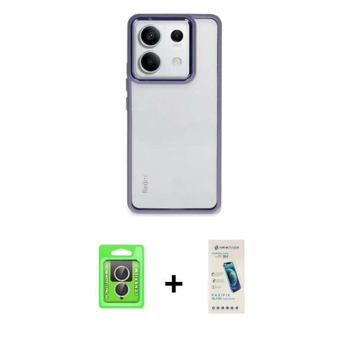 MARSİLYAN™- Redmi Note 13 Pro 4G Kılıf Nova Işık Serisi - Şeffaf Pasifik Cam Ekran Koruyucu + Raze Metal Kamera Lens - GS
