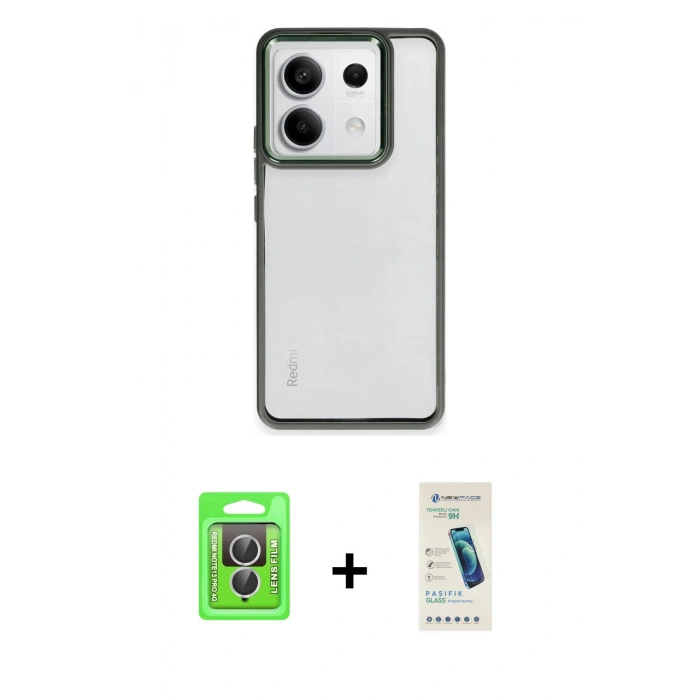 MARSİLYAN™- Redmi Note 13 Pro 4G Kılıf Nova Işık Serisi - Şeffaf Pasifik Cam Ekran Koruyucu + Raze Metal Kamera Lens - GS