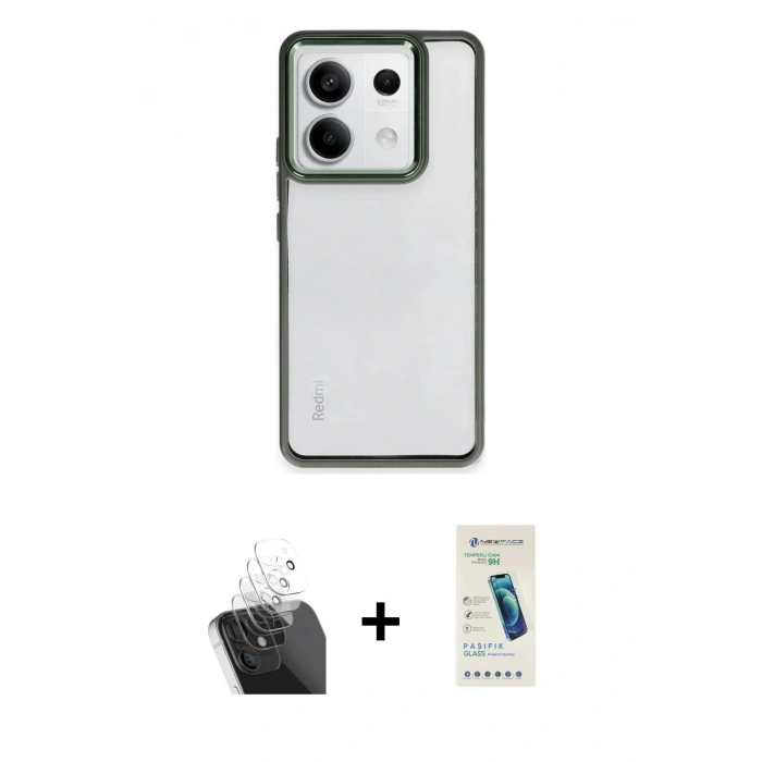 MARSİLYAN™- Redmi Note 13 Pro 4G Kılıf Nova Işık Serisi - Şeffaf Pasifik Cam Ekran Koruyucu + Şeffaf Kamera Lens Koruma Cam
