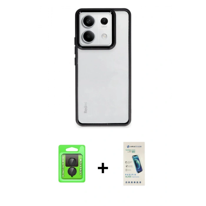 MARSİLYAN™- Redmi Note 13 Pro 4G Kılıf Nova Işık Serisi - Şeffaf Pasifik Cam Ekran Koruyucu + Raze Metal Kamera Lens - SH