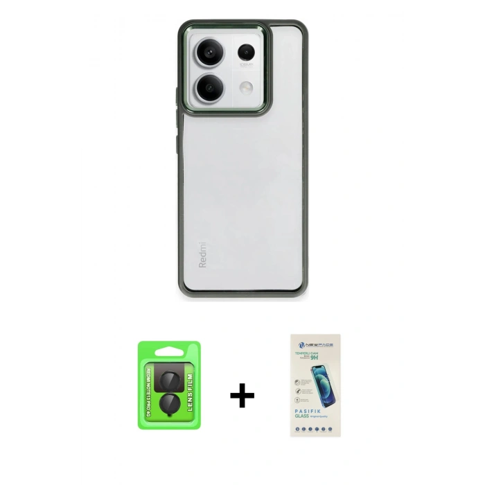 MARSİLYAN™- Redmi Note 13 Pro 4G Kılıf Nova Işık Serisi - Şeffaf Pasifik Cam Ekran Koruyucu + Raze Metal Kamera Lens - SH