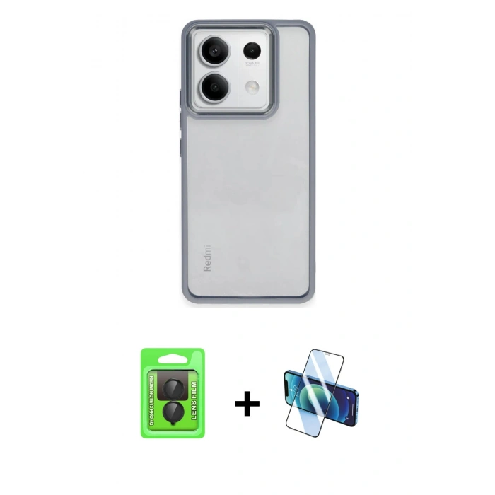 MARSİLYAN™- Redmi Note 13 Pro 4G Kılıf Nova Işık Serisi - Siyah 3D Antistatik Cam Ekran Koruyucu + Raze Metal Kamera Lens - SH