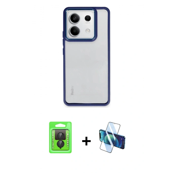 MARSİLYAN™- Redmi Note 13 Pro 4G Kılıf Nova Işık Serisi - Siyah 3D Antistatik Cam Ekran Koruyucu + Raze Metal Kamera Lens - SH