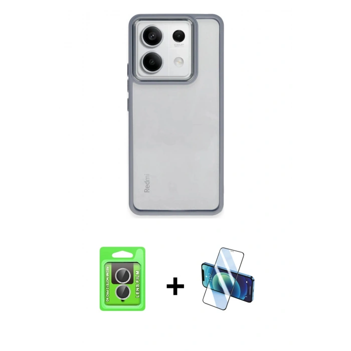MARSİLYAN™- Redmi Note 13 Pro 4G Kılıf Nova Işık Serisi - Siyah 3D Antistatik Cam Ekran Koruyucu + Raze Metal Kamera Lens - GS