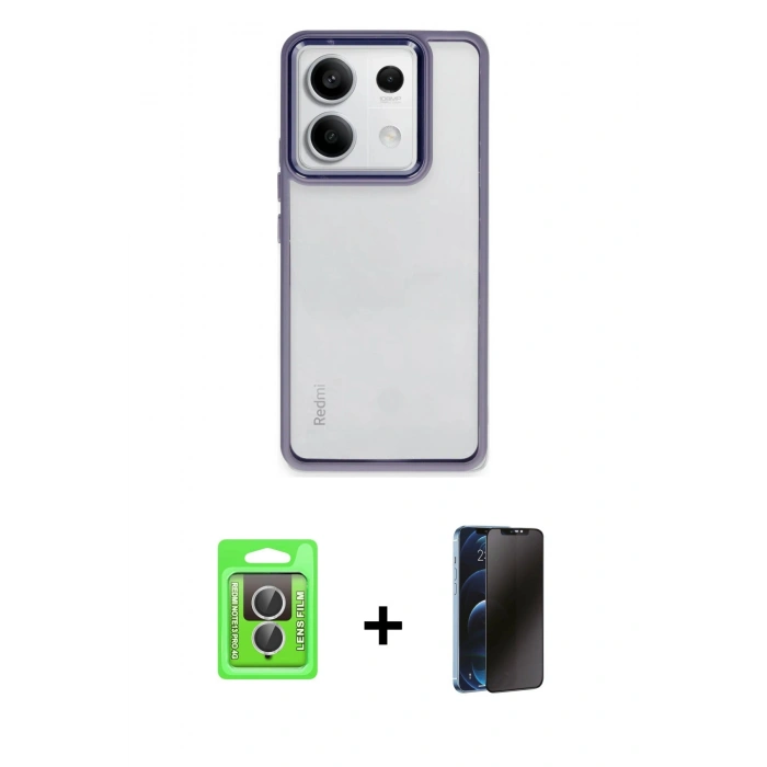 MARSİLYAN™- Redmi Note 13 Pro 4G Kılıf Nova Işık Serisi - Siyah 3D Antistatik Hayalet Cam Ekran Koruyucu + Raze Metal Kamera Lens - GS