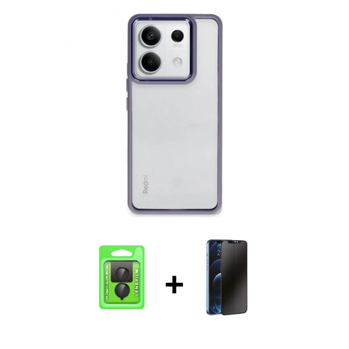 MARSİLYAN™- Redmi Note 13 Pro 4G Kılıf Nova Işık Serisi - Siyah 3D Antistatik Hayalet Cam Ekran Koruyucu + Raze Metal Kamera Lens - SH