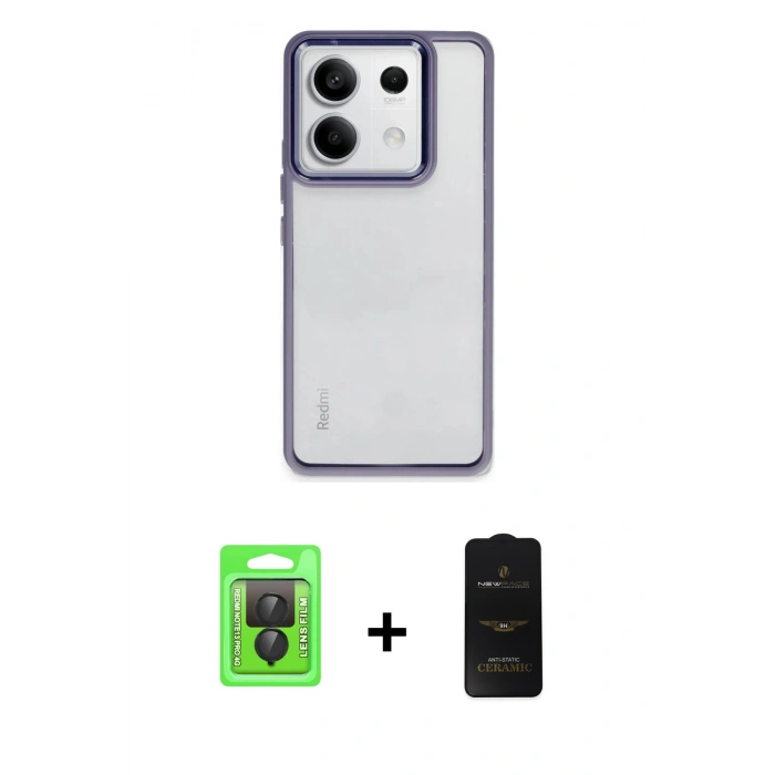 MARSİLYAN™- Redmi Note 13 Pro 4G Kılıf Nova Işık Serisi - Siyah 6D Antistatik Mat Seramik Hayalet Nano Ekran Koruyucu + Raze Metal Kamera Lens - SH