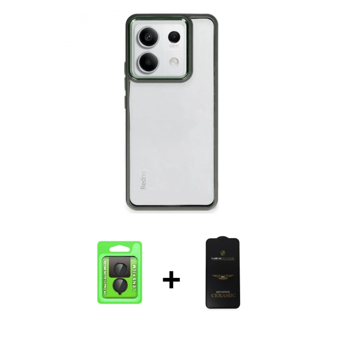 MARSİLYAN™- Redmi Note 13 Pro 4G Kılıf Nova Işık Serisi - Siyah 6D Antistatik Mat Seramik Hayalet Nano Ekran Koruyucu + Raze Metal Kamera Lens - SH