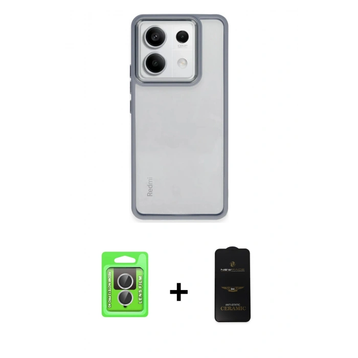MARSİLYAN™- Redmi Note 13 Pro 4G Kılıf Nova Işık Serisi - Siyah 6D Antistatik Mat Seramik Hayalet Nano Ekran Koruyucu + Raze Metal Kamera Lens - GS
