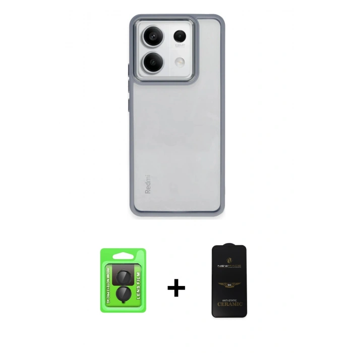 MARSİLYAN™- Redmi Note 13 Pro 4G Kılıf Nova Işık Serisi - Siyah 6D Antistatik Mat Seramik Hayalet Nano Ekran Koruyucu + Raze Metal Kamera Lens - SH
