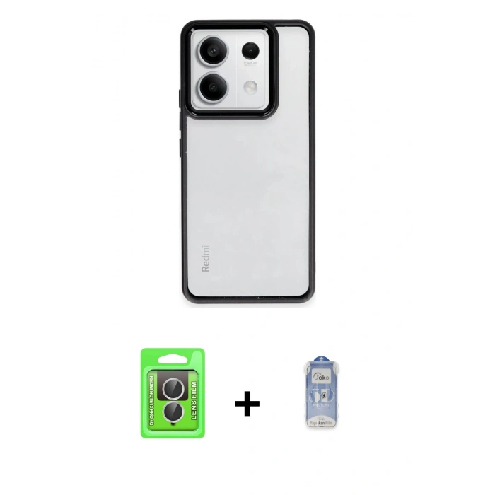 MARSİLYAN™- Redmi Note 13 Pro 4G Kılıf Nova Işık Serisi - Siyah Joko Magic 5D Cam + Raze Metal Kamera Lens - GS