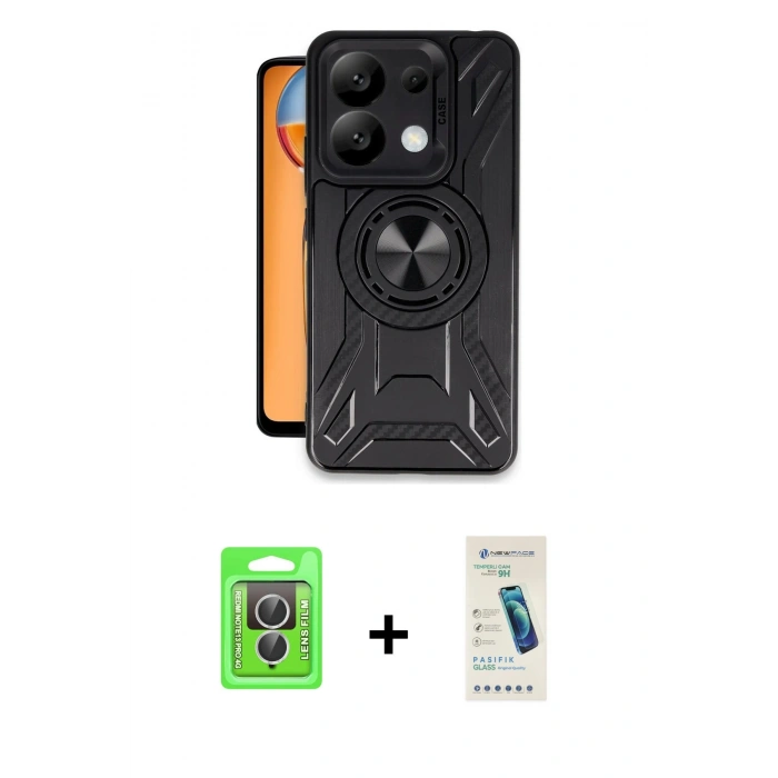 MARSİLYAN™- Redmi Note 13 Pro 4G Kılıf Nova Yansıma Prime - Şeffaf Pasifik Cam Ekran Koruyucu + Raze Metal Kamera Lens - GS