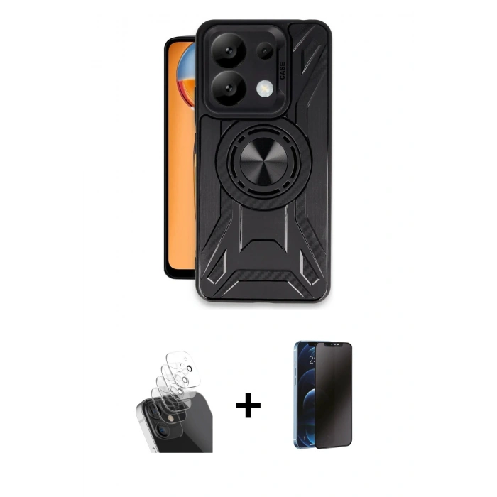 MARSİLYAN™- Redmi Note 13 Pro 4G Kılıf Nova Yansıma Prime - Siyah 3D Antistatik Hayalet Cam Ekran Koruyucu + Kamera Lens Koruma Cam - SF