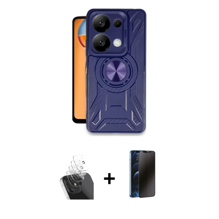 MARSİLYAN™- Redmi Note 13 Pro 4G Kılıf Nova Yansıma Prime - Siyah 3D Antistatik Hayalet Cam Ekran Koruyucu + Kamera Lens Koruma Cam - SF