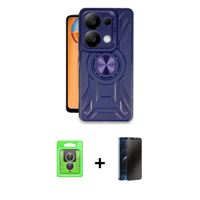 MARSİLYAN™- Redmi Note 13 Pro 4G Kılıf Nova Yansıma Prime - Siyah 3D Antistatik Hayalet Cam Ekran Koruyucu + Raze Metal Kamera Lens - GS