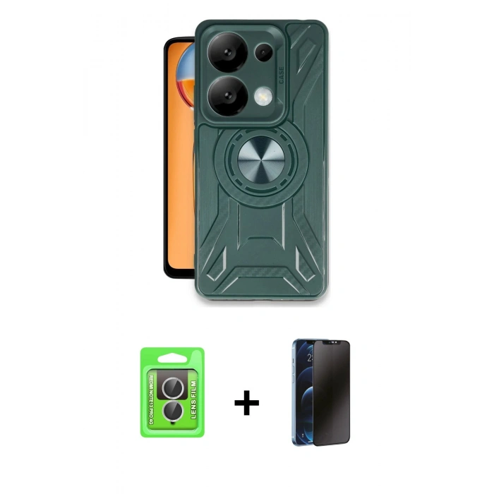 MARSİLYAN™- Redmi Note 13 Pro 4G Kılıf Nova Yansıma Prime - Siyah 3D Antistatik Hayalet Cam Ekran Koruyucu + Raze Metal Kamera Lens - GS