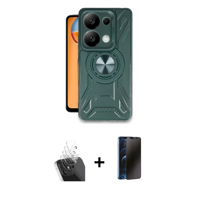 MARSİLYAN™- Redmi Note 13 Pro 4G Kılıf Nova Yansıma Prime - Siyah 3D Antistatik Hayalet Cam Ekran Koruyucu + Kamera Lens Koruma Cam - SF
