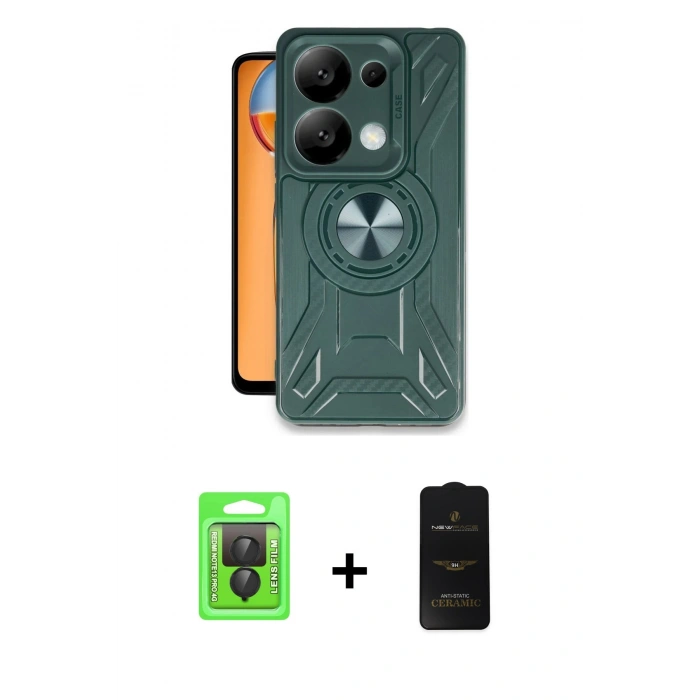 MARSİLYAN™- Redmi Note 13 Pro 4G Kılıf Nova Yansıma Prime - Siyah 6D Antistatik Mat Seramik Hayalet Nano Ekran Koruyucu + Raze Metal Kamera Lens - SH