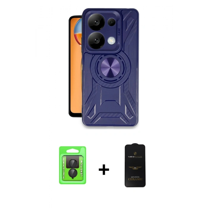 MARSİLYAN™- Redmi Note 13 Pro 4G Kılıf Nova Yansıma Prime - Siyah 6D Antistatik Mat Seramik Hayalet Nano Ekran Koruyucu + Raze Metal Kamera Lens - SH