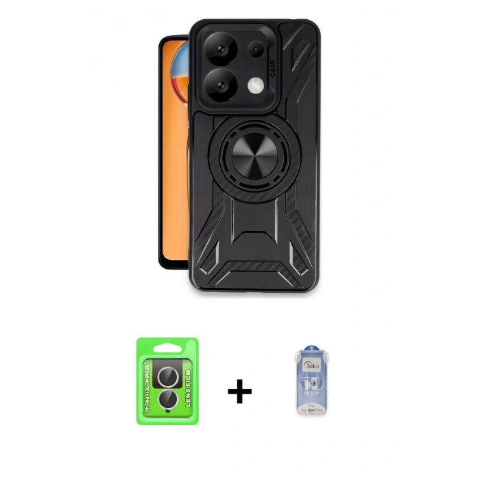 MARSİLYAN™- Redmi Note 13 Pro 4G Kılıf Nova Yansıma Prime - Siyah Joko Magic 5D Cam + Raze Metal Kamera Lens - GS