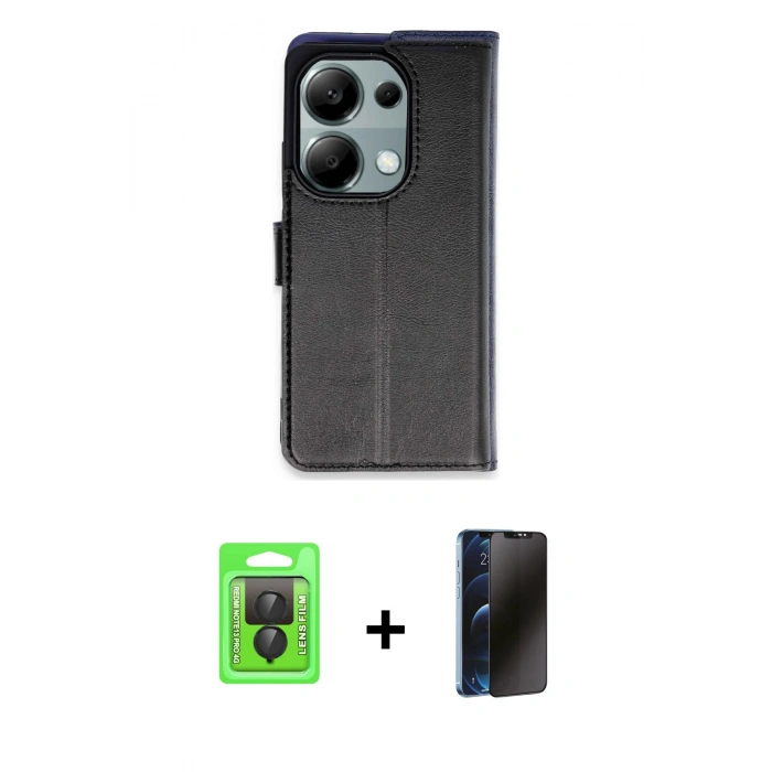 MARSİLYAN™- Redmi Note 13 Pro 4G Kılıf Siluet Işık Serisi - Siyah 3D Antistatik Hayalet Cam Ekran Koruyucu + Raze Metal Kamera Lens - SH