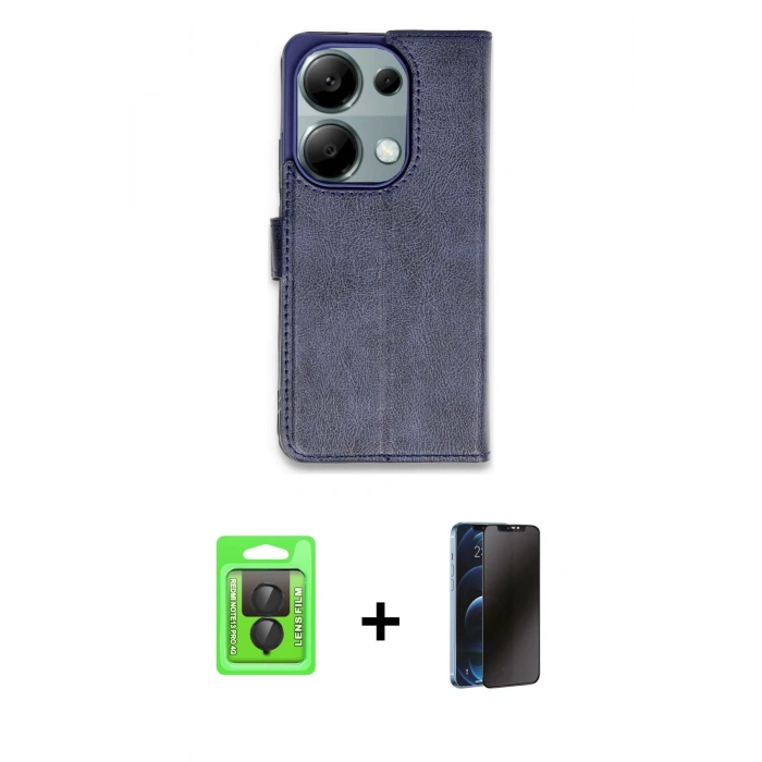 MARSİLYAN™- Redmi Note 13 Pro 4G Kılıf Siluet Işık Serisi - Siyah 3D Antistatik Hayalet Cam Ekran Koruyucu + Raze Metal Kamera Lens - SH