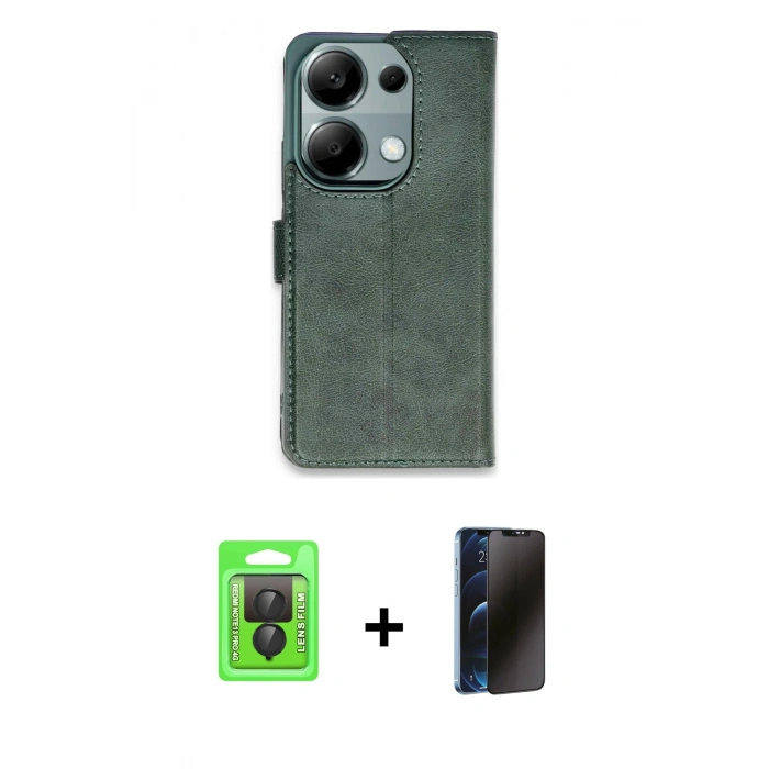 MARSİLYAN™- Redmi Note 13 Pro 4G Kılıf Siluet Işık Serisi - Siyah 3D Antistatik Hayalet Cam Ekran Koruyucu + Raze Metal Kamera Lens - SH