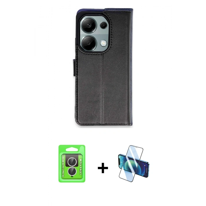 MARSİLYAN™- Redmi Note 13 Pro 4G Kılıf Siluet Işık Serisi - Siyah 3D Antistatik Seramik Nano Ekran Koruyucu + Raze Metal Kamera Lens - GS