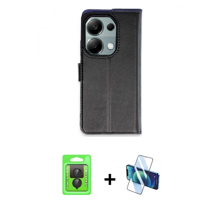 MARSİLYAN™- Redmi Note 13 Pro 4G Kılıf Siluet Işık Serisi - Siyah 3D Antistatik Seramik Nano Ekran Koruyucu + Raze Metal Kamera Lens - SH