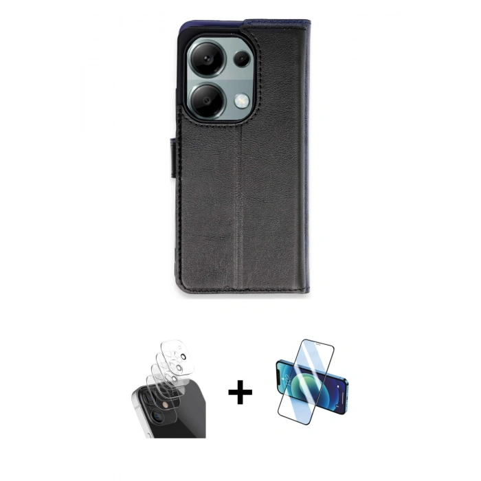 MARSİLYAN™- Redmi Note 13 Pro 4G Kılıf Siluet Işık Serisi - Siyah 3D Antistatik Seramik Nano Ekran Koruyucu + Kamera Lens Koruma Cam - SF