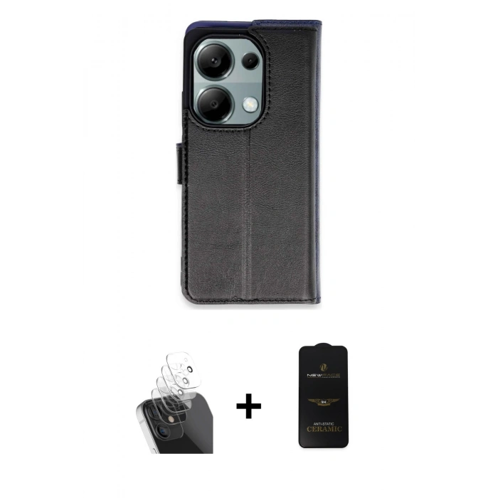MARSİLYAN™- Redmi Note 13 Pro 4G Kılıf Siluet Işık Serisi - Siyah 6D Antistatik Mat Seramik Hayalet Nano Ekran Koruyucu + Kamera Lens Koruma Cam - SF