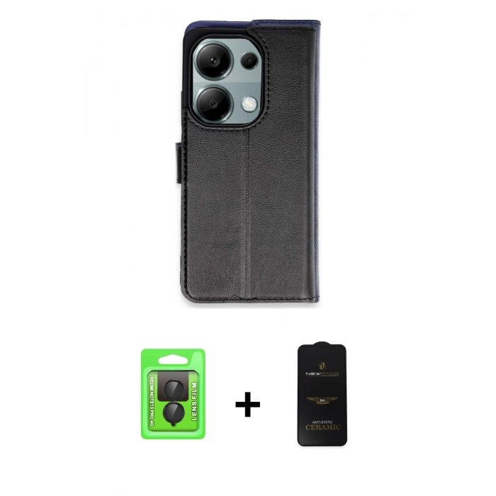 MARSİLYAN™- Redmi Note 13 Pro 4G Kılıf Siluet Işık Serisi - Siyah 6D Antistatik Mat Seramik Hayalet Nano Ekran Koruyucu + Raze Metal Kamera Lens - SH
