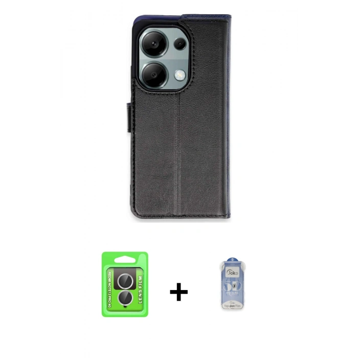 MARSİLYAN™- Redmi Note 13 Pro 4G Kılıf Siluet Işık Serisi - Siyah Joko Magic 5D Cam + Gümüş Raze Metal Kamera Lens