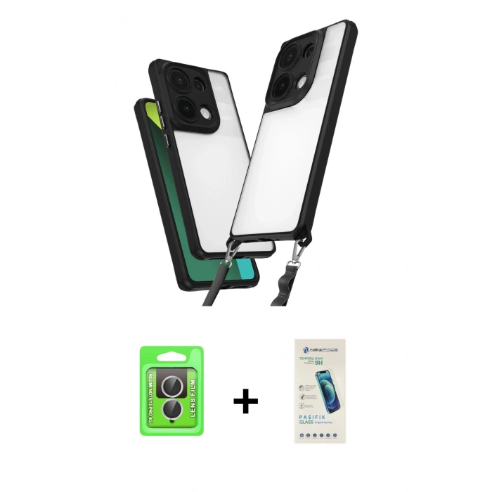 MARSİLYAN™- Redmi Note 13 Pro 4G Kılıf Ufuk Klasik - Şeffaf Pasifik Cam Ekran Koruyucu + Raze Metal Kamera Lens - GS