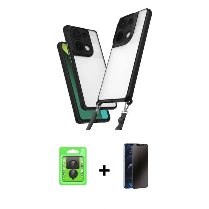 MARSİLYAN™- Redmi Note 13 Pro 4G Kılıf Ufuk Klasik - Siyah 3D Antistatik Hayalet Cam Ekran Koruyucu + Raze Metal Kamera Lens - SH