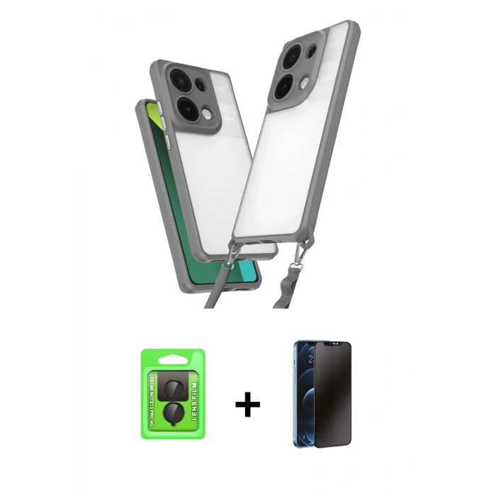 MARSİLYAN™- Redmi Note 13 Pro 4G Kılıf Ufuk Klasik - Siyah 3D Antistatik Hayalet Cam Ekran Koruyucu + Raze Metal Kamera Lens - SH