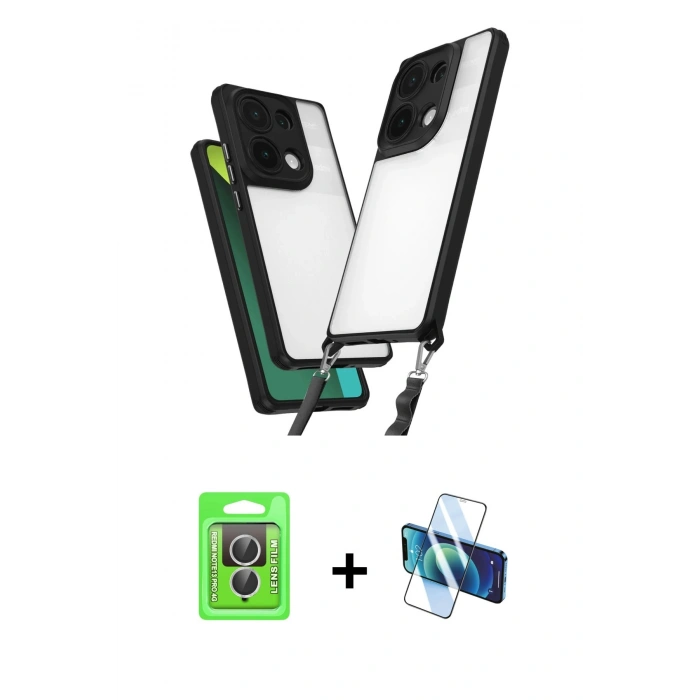 MARSİLYAN™- Redmi Note 13 Pro 4G Kılıf Ufuk Klasik - Siyah 3D Antistatik Seramik Nano Ekran Koruyucu + Raze Metal Kamera Lens - GS