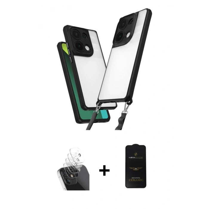 MARSİLYAN™- Redmi Note 13 Pro 4G Kılıf Ufuk Klasik - Siyah 6D Antistatik Mat Seramik Hayalet Nano Ekran Koruyucu + Kamera Lens Koruma Cam - SF