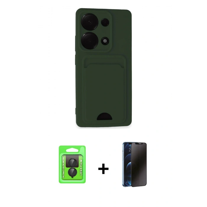 MARSİLYAN™- Redmi Note 13 Pro 4G Kılıf Vadi Çizgi Prime - Siyah 3D Antistatik Hayalet Cam Ekran Koruyucu + Raze Metal Kamera Lens - SH