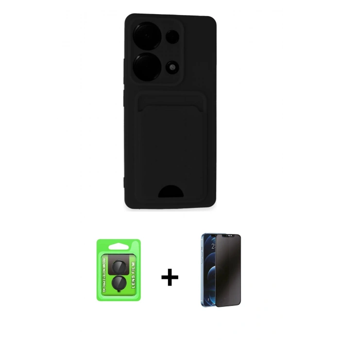 MARSİLYAN™- Redmi Note 13 Pro 4G Kılıf Vadi Çizgi Prime - Siyah 3D Antistatik Hayalet Cam Ekran Koruyucu + Raze Metal Kamera Lens - SH