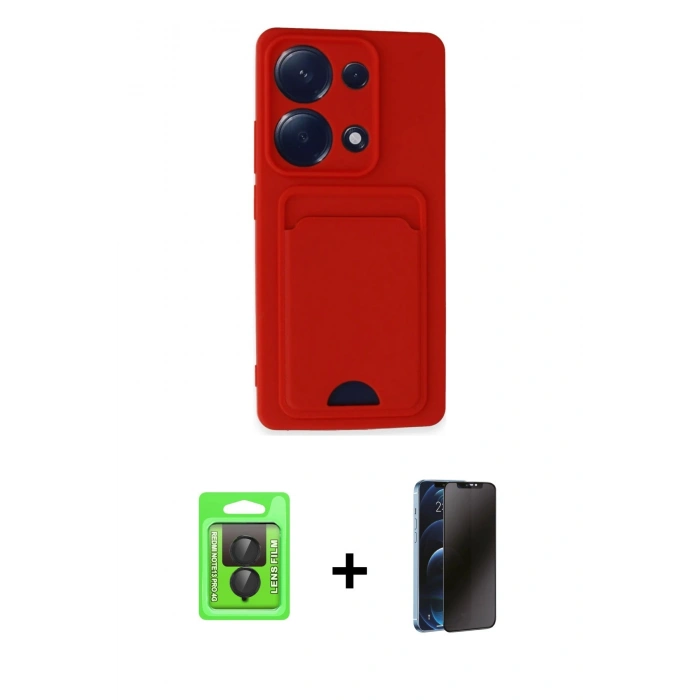 MARSİLYAN™- Redmi Note 13 Pro 4G Kılıf Vadi Çizgi Prime - Siyah 3D Antistatik Hayalet Cam Ekran Koruyucu + Raze Metal Kamera Lens - SH