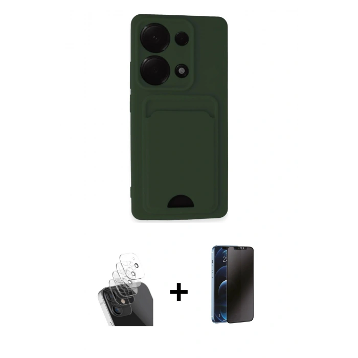 MARSİLYAN™- Redmi Note 13 Pro 4G Kılıf Vadi Çizgi Prime - Siyah 3D Antistatik Hayalet Cam Ekran Koruyucu + Şeffaf Kamera Lens Koruma Cam