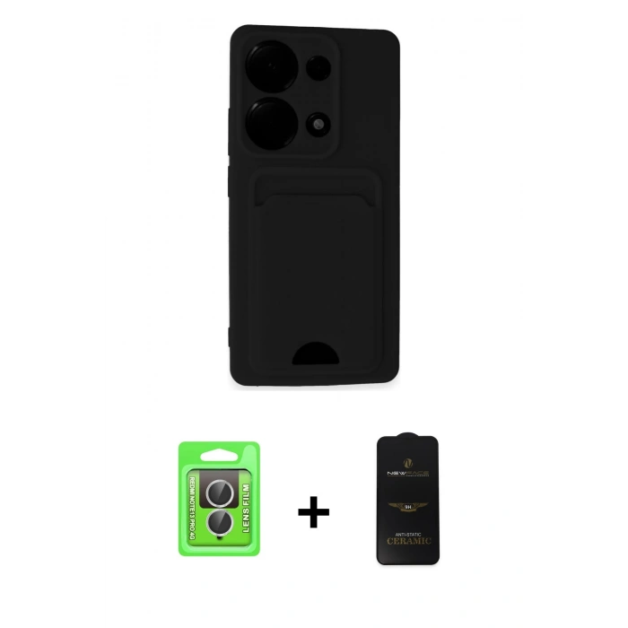 MARSİLYAN™- Redmi Note 13 Pro 4G Kılıf Vadi Çizgi Prime - Siyah 6D Antistatik Mat Seramik Hayalet Nano Ekran Koruyucu + Raze Metal Kamera Lens - GS