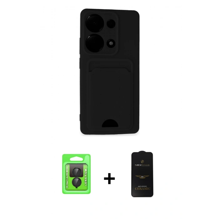 MARSİLYAN™- Redmi Note 13 Pro 4G Kılıf Vadi Çizgi Prime - Siyah 6D Antistatik Mat Seramik Hayalet Nano Ekran Koruyucu + Raze Metal Kamera Lens - SH
